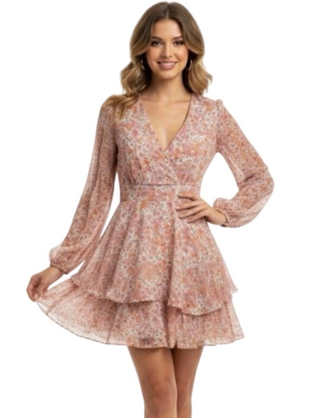 Japna Floral Print Polyester Tiered Mini Dress